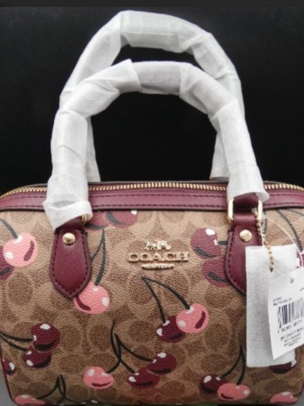 NWT COACH Rowan mini–Satchel Bag In Signature Canvas with Cherry Print - Picture 5 of 9